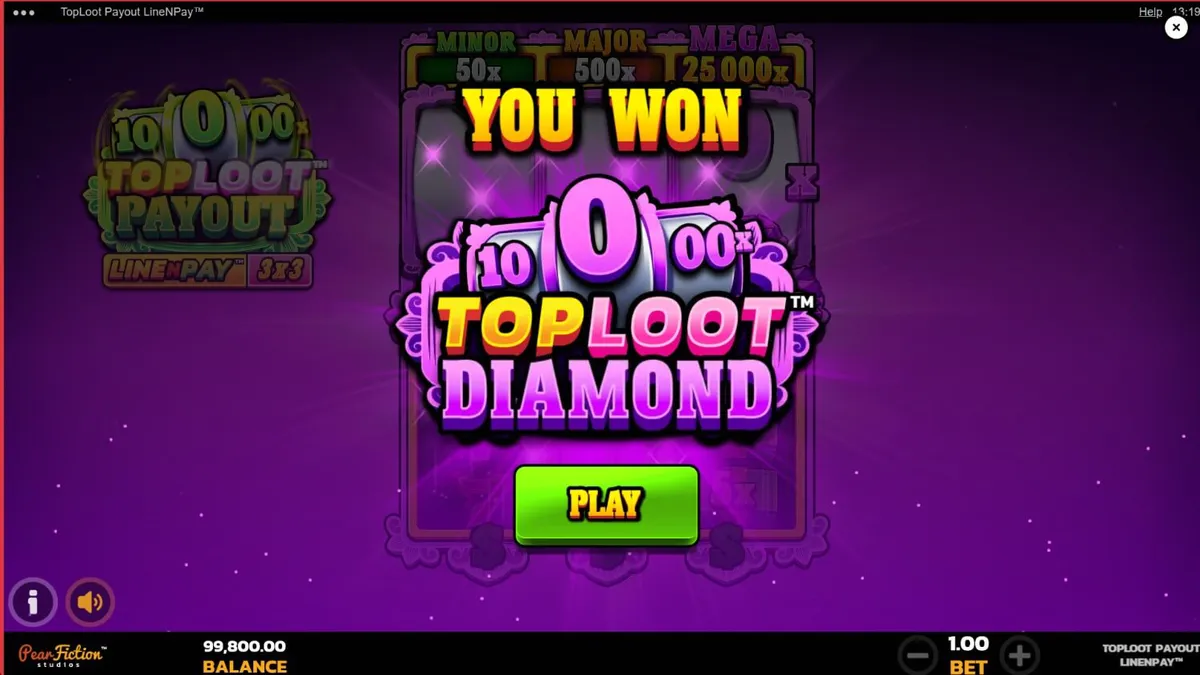 TopLoot Payout LineNPay স্লট গেমের ইন্টারফেস এবং গোল্ডেন থিম
